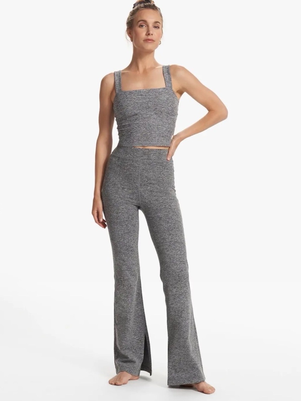 Vuori Gray Knit Flare Pants with Front Slits